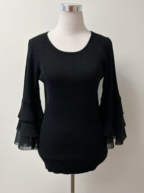 Design History • Black Ribbed Sweater with Bell Sleeves
